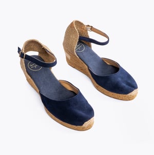 LLORET Ladies Suede Wedge Espadrilles Navy
