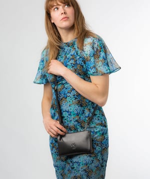 'Senga' Navy Leather Cross Body Clutch Bag