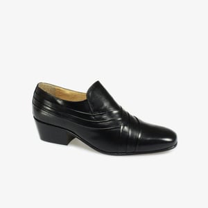 CARLOS Mens Soft Leather Pleated Cuban Heel Shoes Black