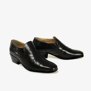 CARLOS Mens Soft Leather Pleated Cuban Heel Shoes Black