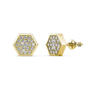 Hexagon oorbellen - goud en kristal