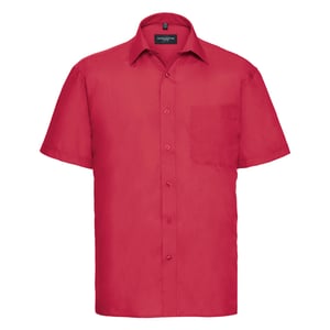 Russell Collection Heren Klassiek Popeline Popeline Overhemd met Korte Mouwen (Klassiek rood)