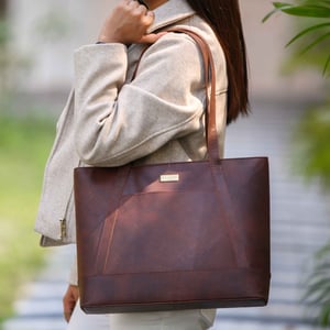 EVELYN' Real Leather Designer Tote Work Bag