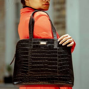EVA' Croc Embossed Real Leather Designer Unlined Tote Bag