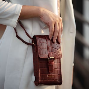 'PETRA' Croc Real Leather Mobile Phone Crossbody Bag