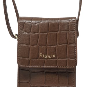 'TRACY' Croc Textured Real Leather Crossbody Phone Bag