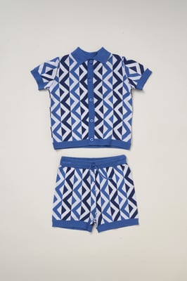 True Knit Patterned Polo Shirt and Shorts Outfit Set