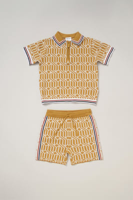 True Knit Patterned Polo Shirt and Shorts Outfit Set