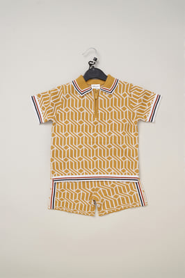 True Knit Patterned Polo Shirt and Shorts Outfit Set