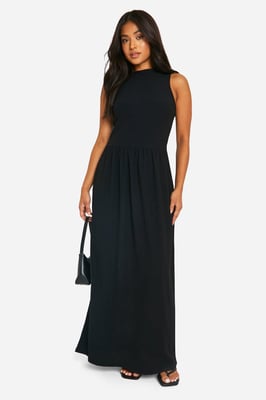Petite Crinkle Drop Waist Racer Maxi Dress
