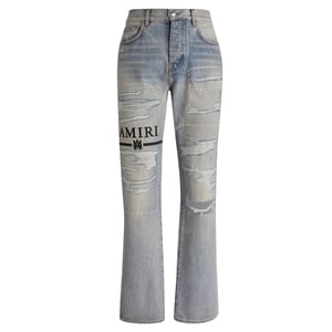 Amiri MA Bar Logo Straight Fit Stone indigo Blue Denim Jeans