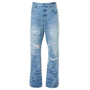 Amiri Aloha Patch Straight Fit vervaagde indigoblauwe denimjeans