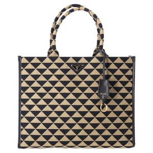 Prada Large Symbole Embroidered Tote Bag in Black and Beige Polyester