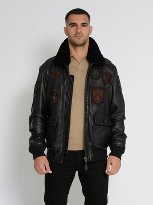 Top Gun leren jas TG2023004 met lamsleren kraag