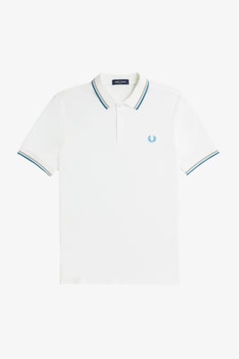 Fred Perry Men’s Twin Tipped Polo Shirt in Snow White/Warm Grey/Ocean