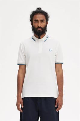 Fred Perry Men’s Twin Tipped Polo Shirt in Snow White/Warm Grey/Ocean