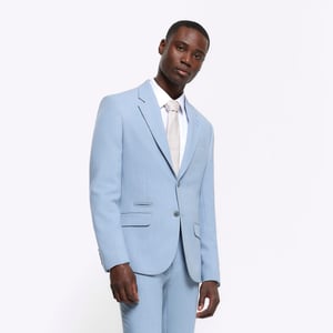 River Island Mens Suit Jacket Blue Slim Fit Textured