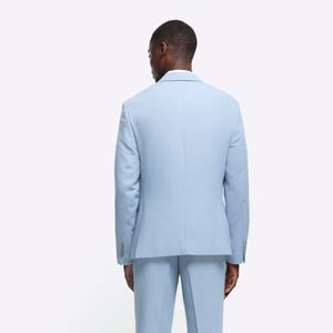 River Island Mens Suit Jacket Blue Slim Fit Textured