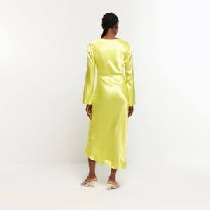 River Island Womens Slip Midi Dress Yellow Satin Belted