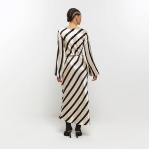 River Island Womens Slip Midi Dress White Satin Stripe Belted