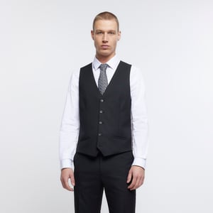 River Island Mens Twill Waistcoat Black Skinny Fit
