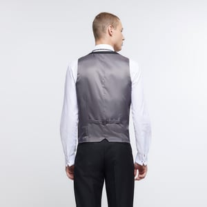 River Island Mens Twill Waistcoat Black Skinny Fit