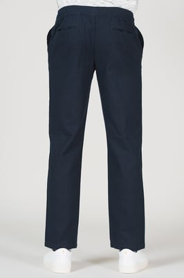 Navy Linen Blend Straight Leg Trousers