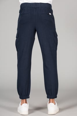 Navy Linen Blend Cargo-Style Trousers