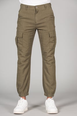 Olive Linen Blend Cargo-Style Trousers