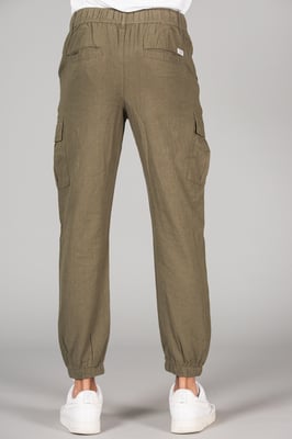 Olive Linen Blend Cargo-Style Trousers