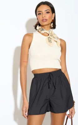 Black Elasticated High Waisted Shorts