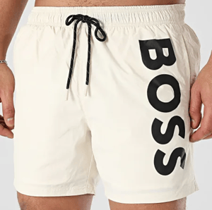 Boss Men’s Quick-Dry Swim Shorts in Light Beige Poplin
