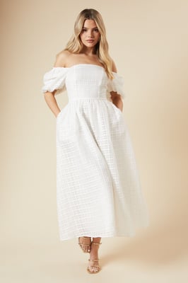 DP Luxe Seersucker Square Neck Midi Dress