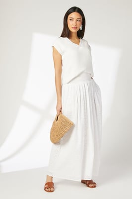 Ivory Broderie Midi Skirt