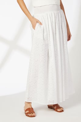 Ivory Broderie Midi Skirt