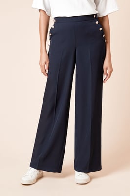 Military Button Detail Wide Leg Trouser