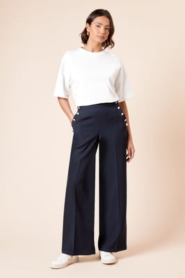 Military Button Detail Wide Leg Trouser