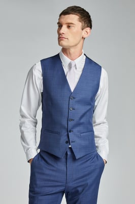 Volan Blue Subtle Check Slim Waistcoat