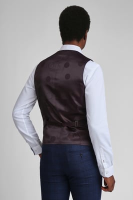 Munro Navy Wine Check Slim Waistcoat