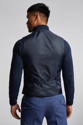 Mid Blue Check Linen Waistcoat