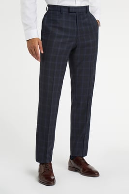 Regular Fit Blue Tan Check Trousers