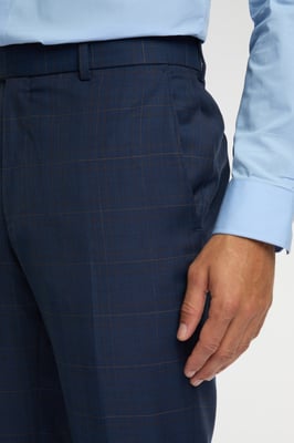 Regular Fit Blue Tan Windowpane Trousers