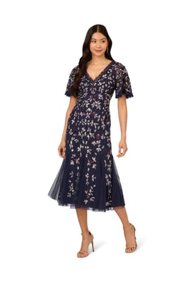Beaded Mesh Midi Dress