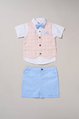 Shirt with Mock Waistcoat, Shorts and Bowtie Outfit Set