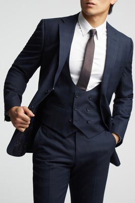 Textured Check Tailored Fit Suit Jacket