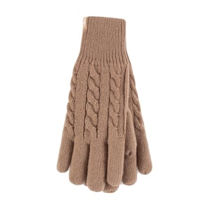 Kabelstickad 2.3 Tog Fleece Fodrad Thermo Vinterhandskar för damer