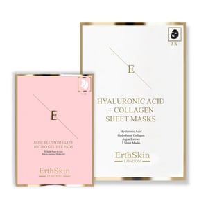 Hyaluronsyra- och kollagenmask - 3 ark + Rose Blossom Glow Hydro-Gel Eye Pads 5 X 2