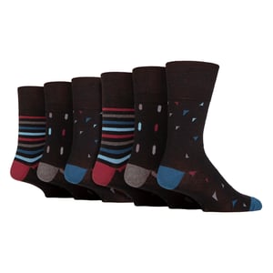 6 Pack Mens Non Elastic Square Patterned Cotton Socks for Poor Circulation