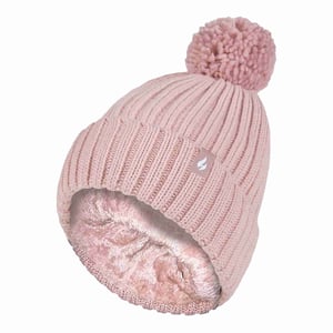Ladies Ribbad Manschett Termisk Isolerad Vinter Pom Pom Bobble Mössa