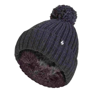 Ladies Ribbad Manschett Termisk Isolerad Vinter Pom Pom Bobble Mössa
